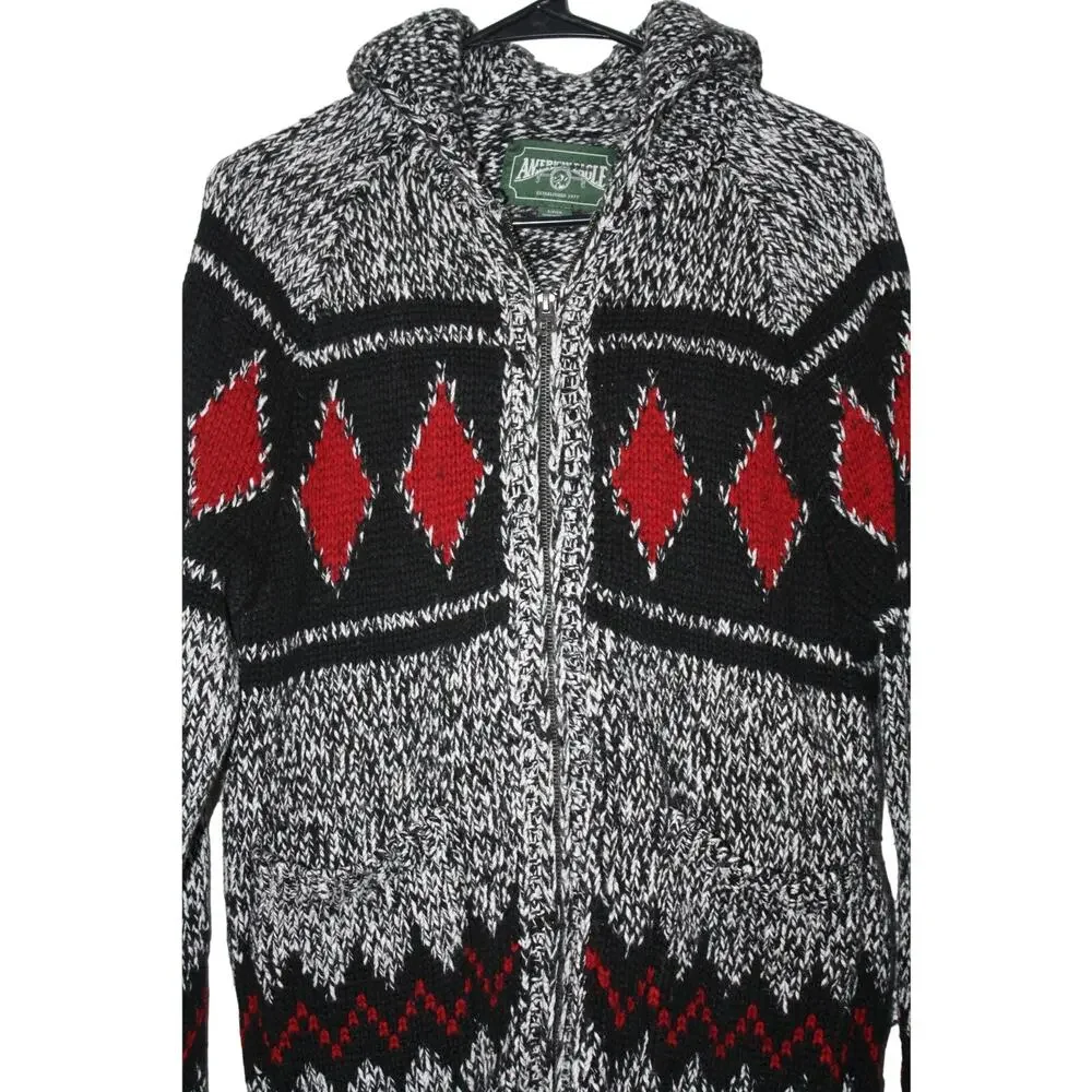 VTG American‎ Eagle Hand Knit Cowichan Zip Up Sweater Men's Small
